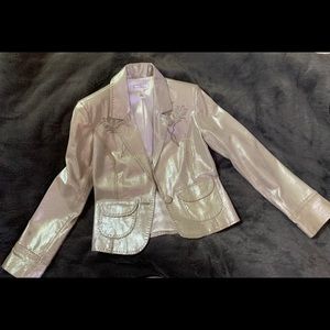 White House Black Market silver leather blazer.